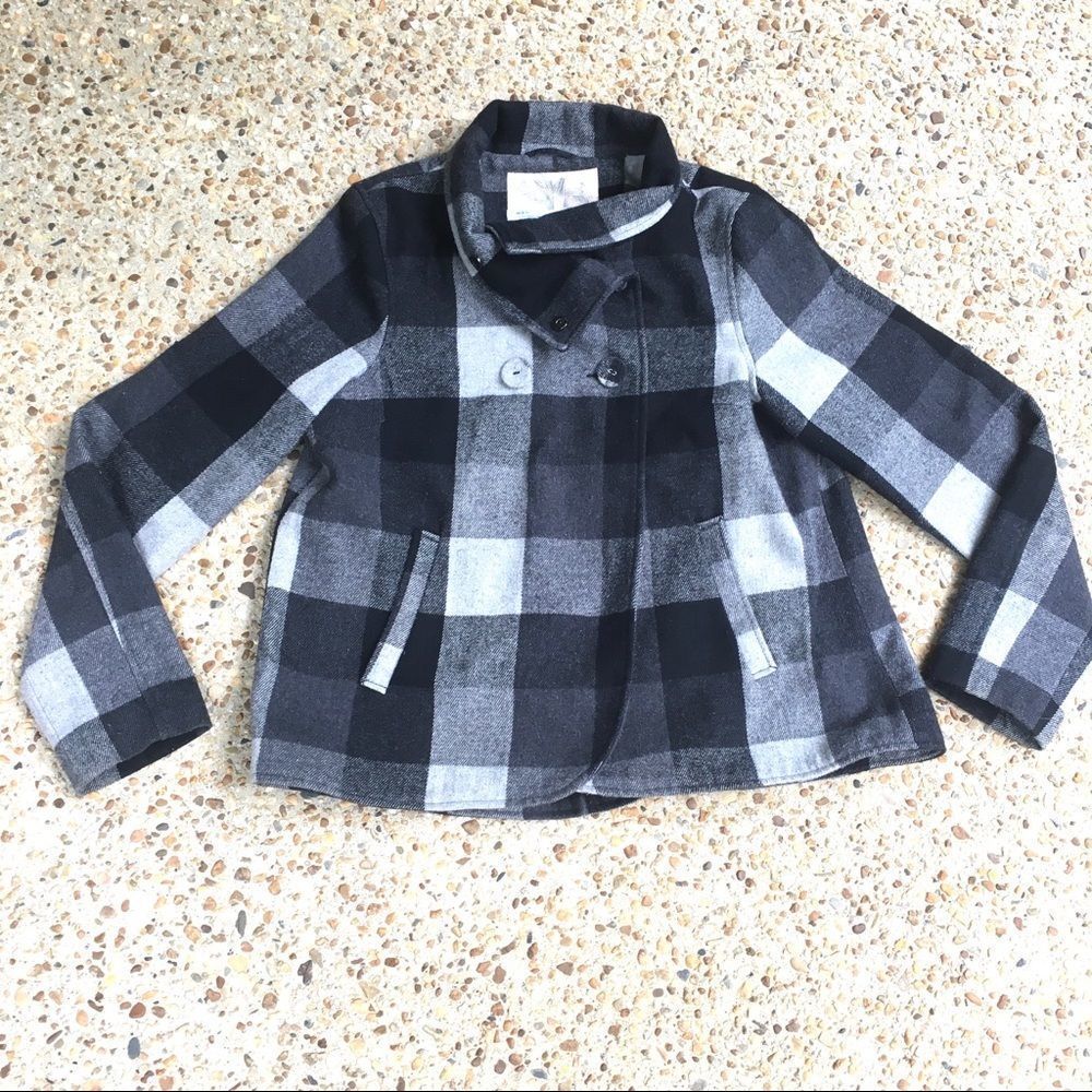 UO Kimchi Blue Gray & White Plaid Wool Blend Coat Size L